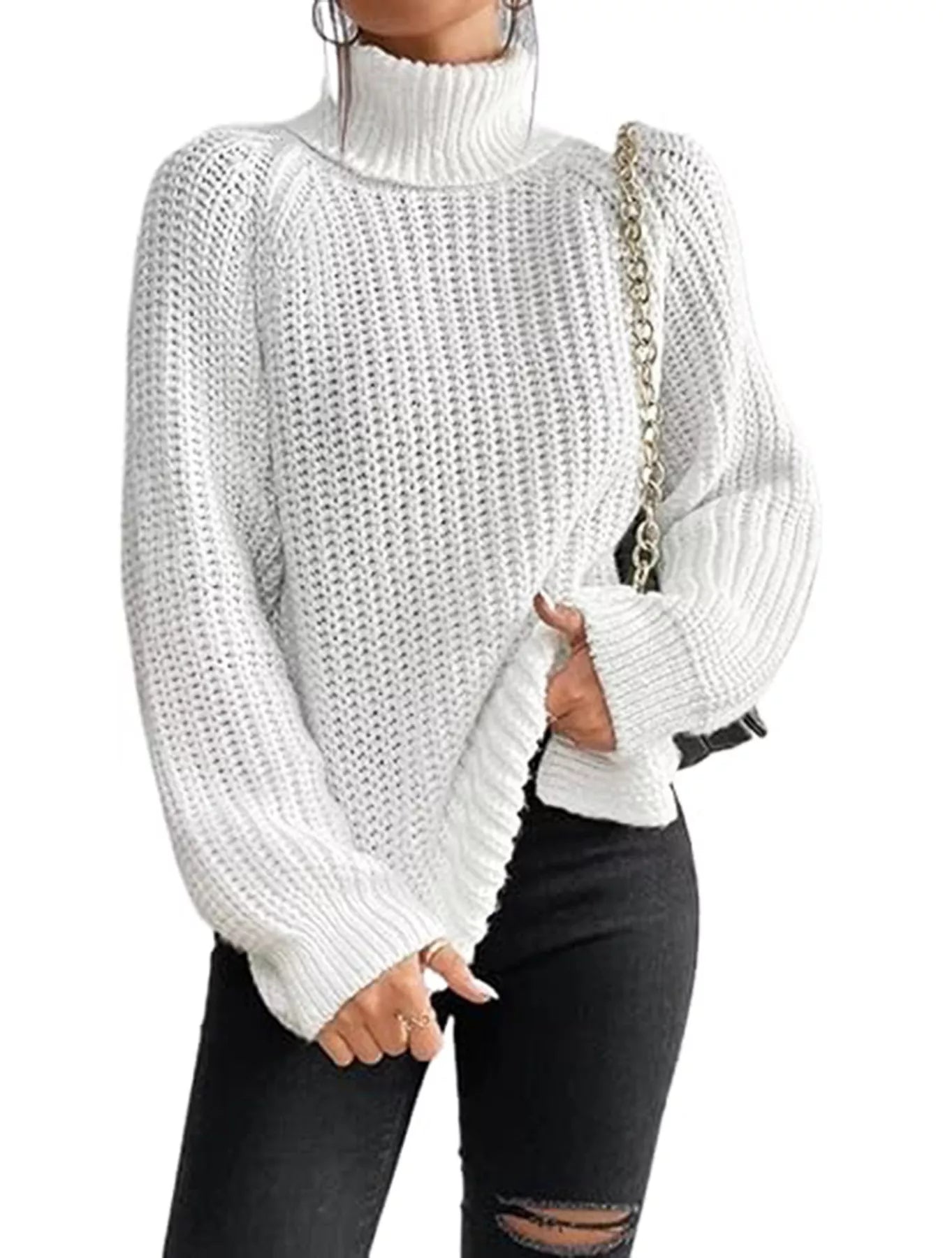 Chunky Knit Turtleneck Long Sleeve Sweater